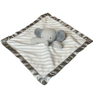 Cloud Island Gray Elephant Plush Lovey Security Blanket Satin Trim 14x14